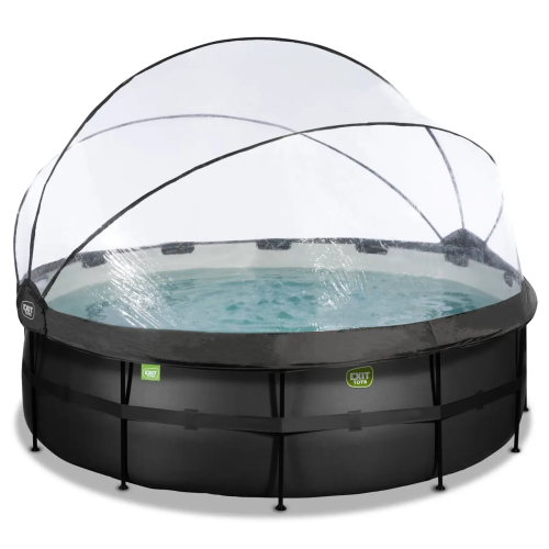Бассейн  EXIT круглый с куполом черная кожа 427х122 см (песочный фильтр и тепловой насос) - фото №7
